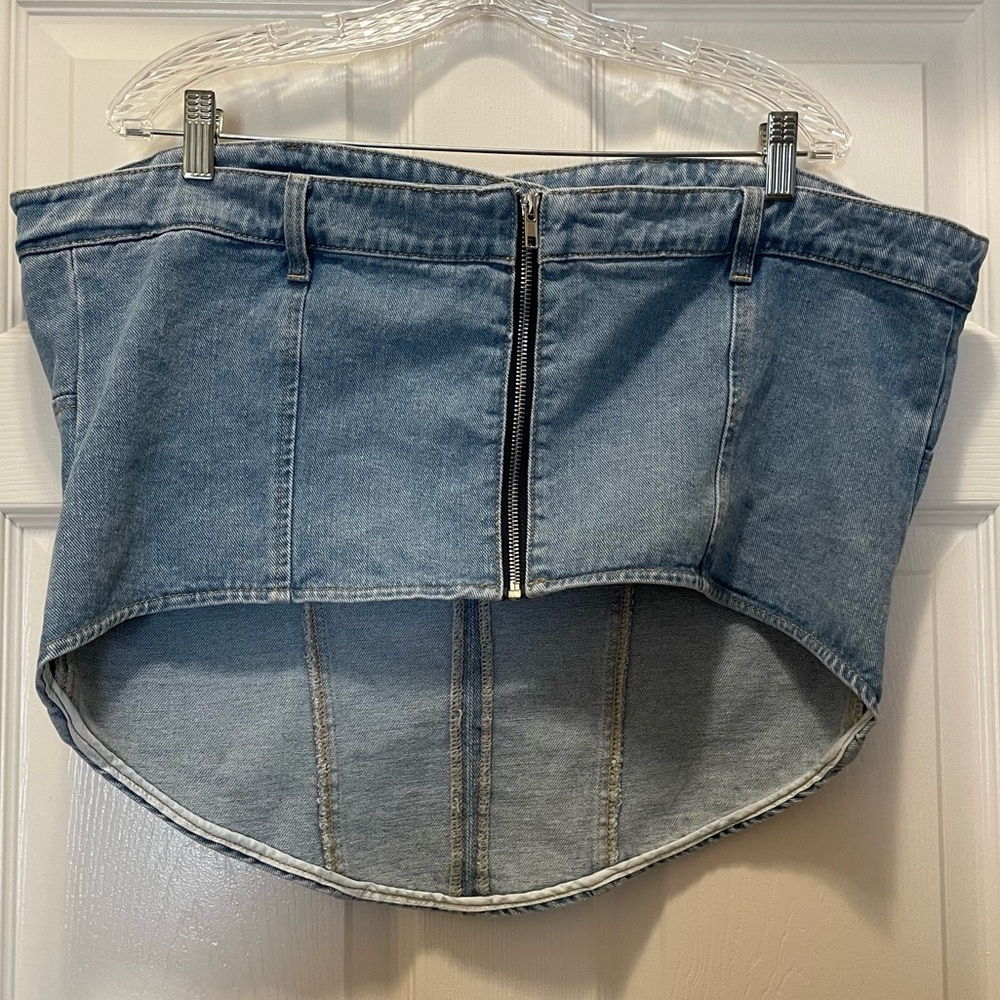 NWT Pretty Little Thing Denim Waistband Style Corset Stretch Tube Top Size 18 - Picture 4 of 4